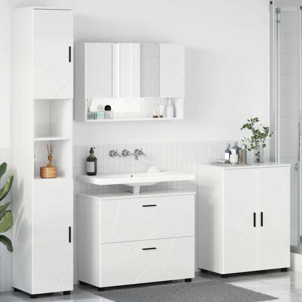ARDEBO.de - Badezimmermöbel Set 4 pcs Hochglanz-Weiß 30 x 35 x 192 cm