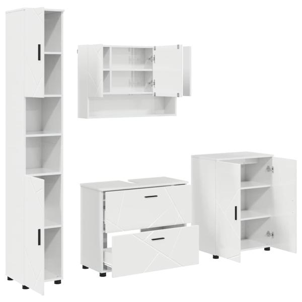 Badezimmermöbel Set 4 pcs Hochglanz-Weiß 30 x 35 x 192 cm