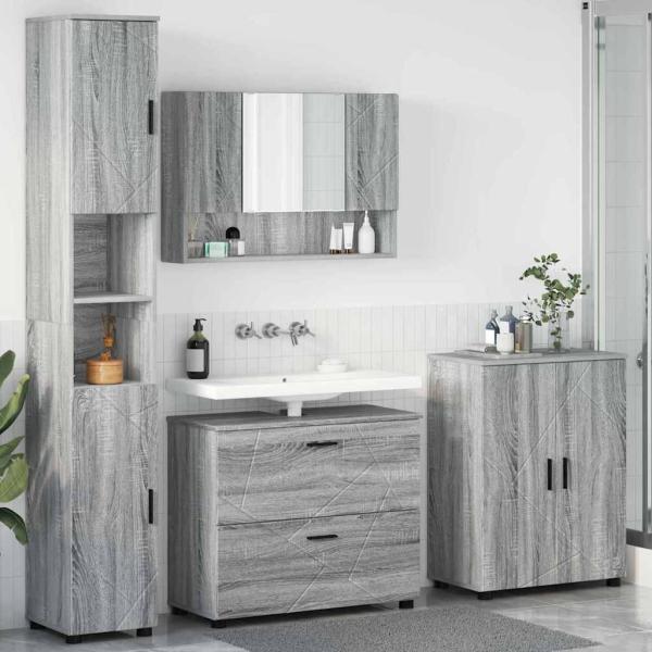 ARDEBO.de - Badezimmermöbel Set mit Tür 4 pcs Grau Sonoma 30 x 35 x 192 cm