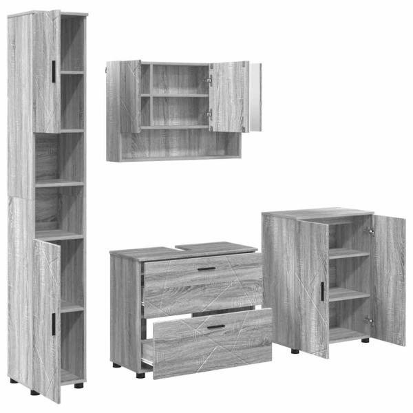 Badezimmermöbel Set mit Tür 4 pcs Grau Sonoma 30 x 35 x 192 cm