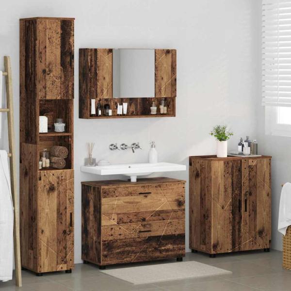 Badezimmermöbel Set mit Regal 4 pcs Altholz 30 x 35 x 192 cm