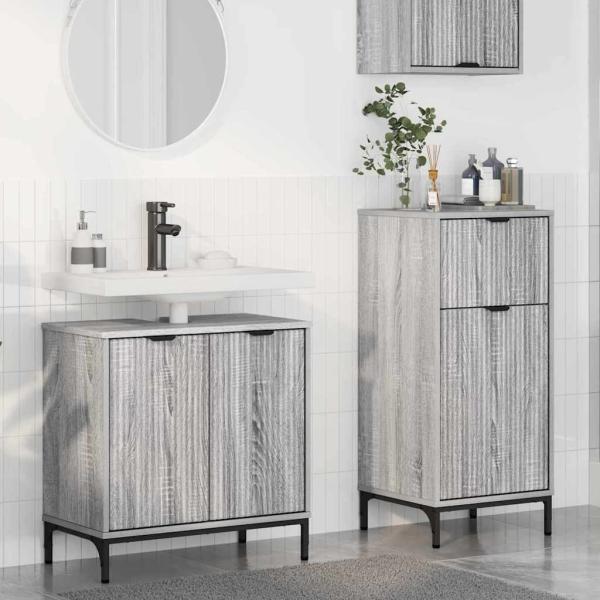 ARDEBO.de - Badezimmermöbel Set Plaid 2 pcs Grau Sonoma 39,5 x 36 x 88 cm