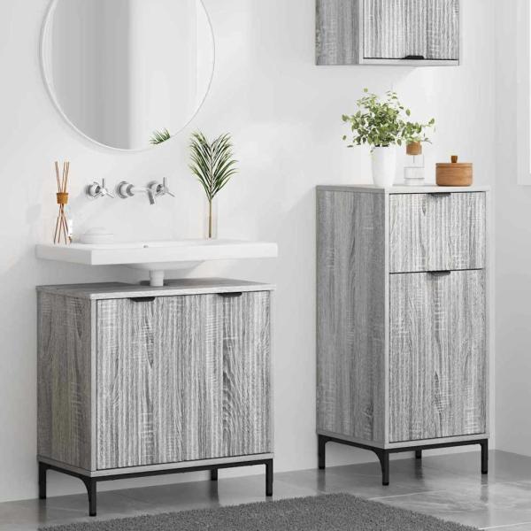 Badezimmermöbel Set Plaid 2 pcs Grau Sonoma 39,5 x 36 x 88 cm