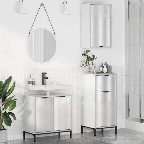 ARDEBO.de - Badezimmermöbel Set 3 pcs Hochglanz-Weiß 39,5 x 36 x 88 cm