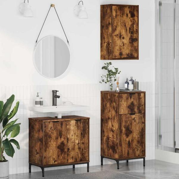 ARDEBO.de - Badezimmermöbel Set Plaid 3 pcs Räuchereiche 39,5 x 36 x 88 cm