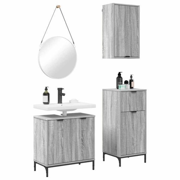 Badezimmermöbel Set Plaid 3 pcs Grau Sonoma 39,5 x 36 x 88 cm