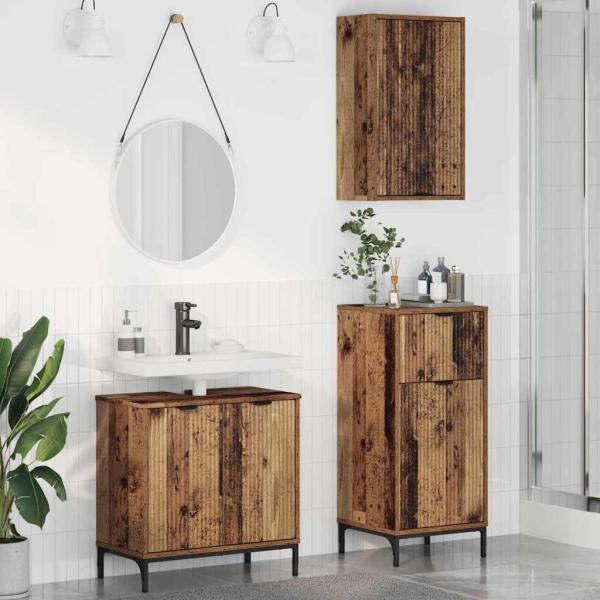 ARDEBO.de - Badezimmermöbel Set mit Regal 3 pcs Altholz 39,5 x 36 x 88 cm