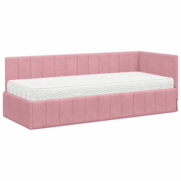 Eckbettgestell mit Matratze mit Kopfteil Rosa 80 x 200 cm Samt