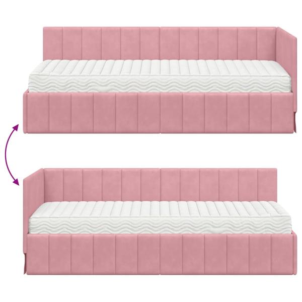 Eckbettgestell mit Matratze mit Kopfteil Rosa 80 x 200 cm Samt
