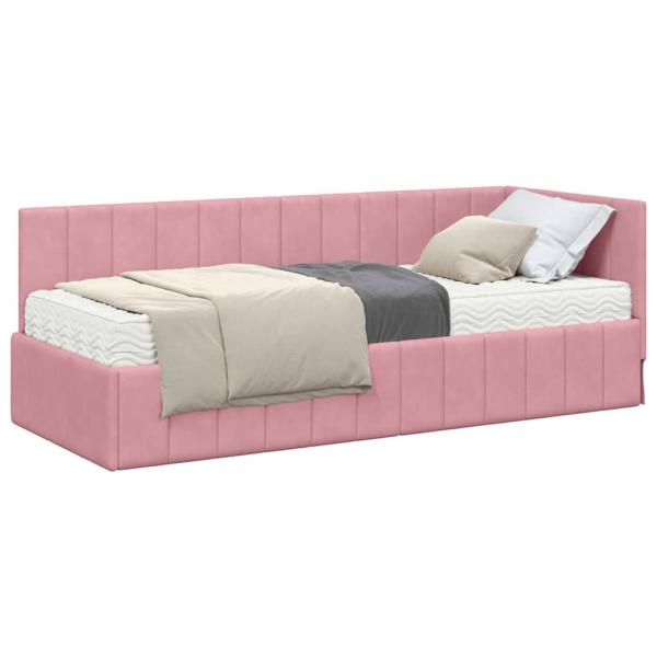 Eckbettgestell mit Matratze mit Kopfteil Rosa 80 x 200 cm Samt