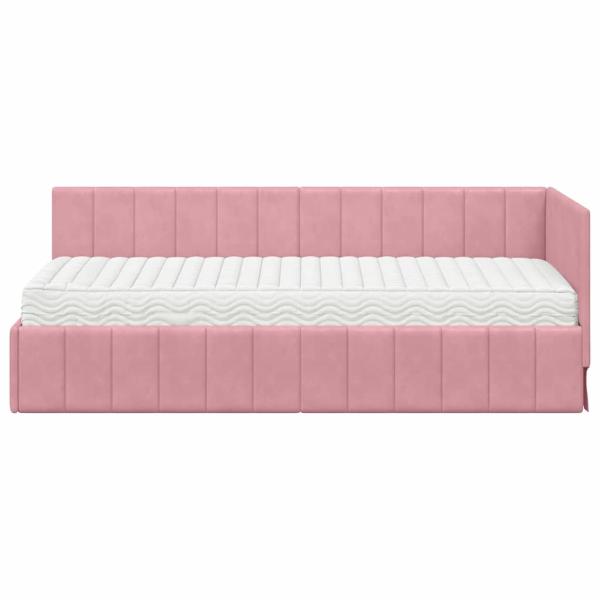 Eckbettgestell mit Matratze mit Kopfteil Rosa 80 x 200 cm Samt