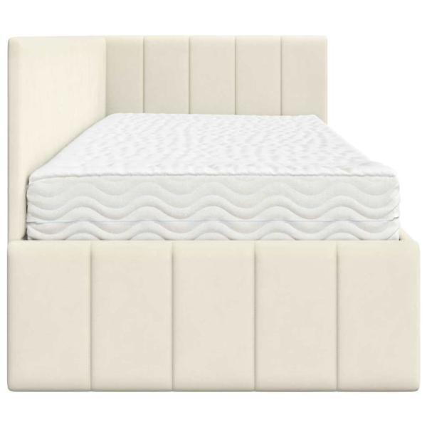Eckbettgestell mit Matratze mit Kopfteil Creme 80 x 200 cm Samt