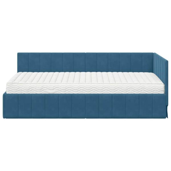 Eckbettgestell mit Matratze mit Kopfteil Blau 90 x 190 cm Samt