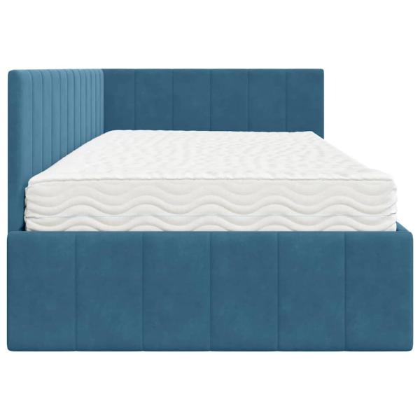 Eckbettgestell mit Matratze mit Kopfteil Blau 90 x 190 cm Samt
