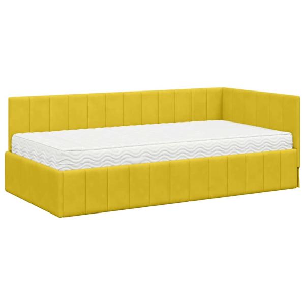 Eckbettgestell mit Matratze mit Kopfteil Gelb 90 x 190 cm Samt