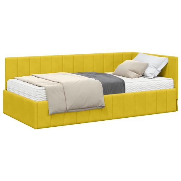 Eckbettgestell mit Matratze mit Kopfteil Gelb 90 x 190 cm Samt