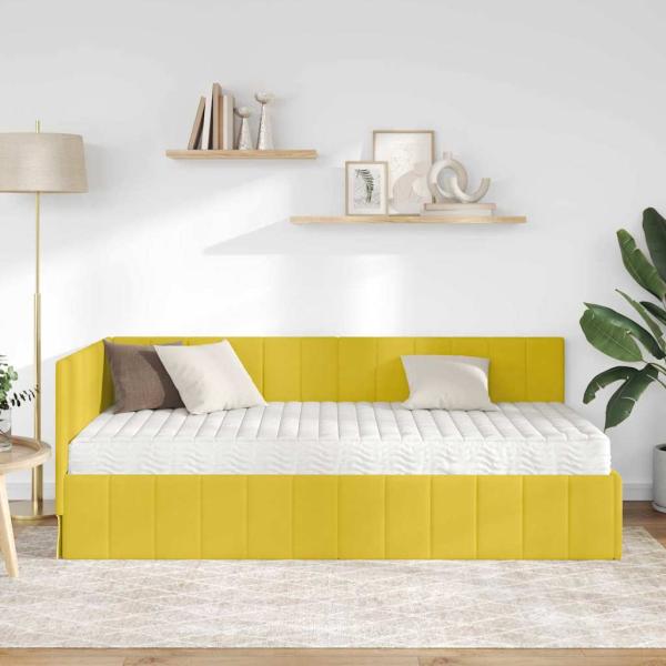 Eckbettgestell mit Matratze mit Kopfteil Gelb 90 x 190 cm Samt