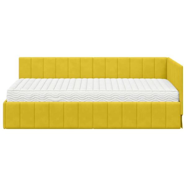 Eckbettgestell mit Matratze mit Kopfteil Gelb 90 x 190 cm Samt