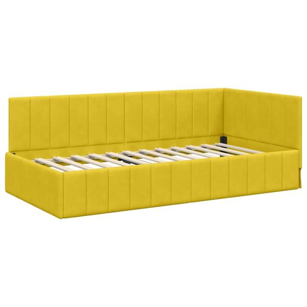 Eckbettgestell mit Matratze mit Kopfteil Gelb 90 x 190 cm Samt