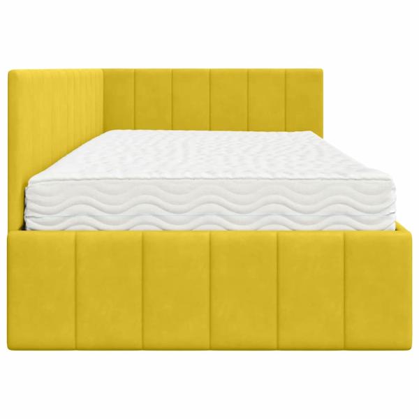 Eckbettgestell mit Matratze mit Kopfteil Gelb 90 x 190 cm Samt