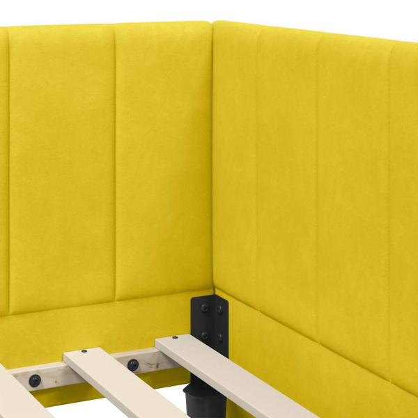 Eckbettgestell mit Matratze mit Kopfteil Gelb 90 x 190 cm Samt