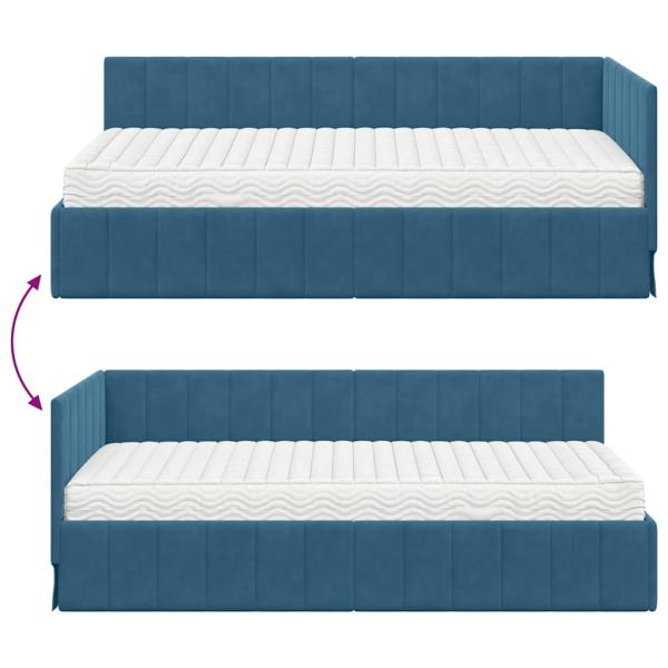 Eckbettgestell mit Matratze mit Kopfteil Blau 90 x 200 cm Samt