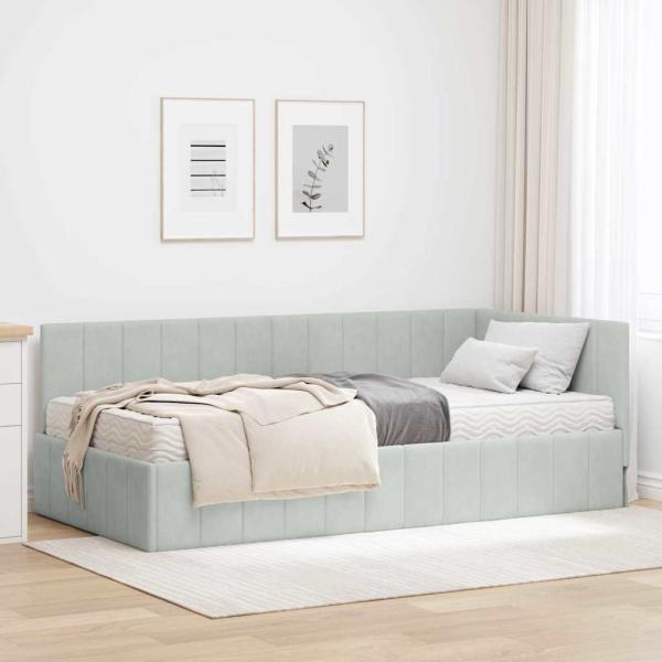 ARDEBO.de - Eckbettgestell mit Matratze Hellgrau 90 x 200 cm Samt