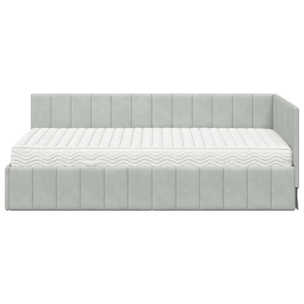 Eckbettgestell mit Matratze Hellgrau 100 x 200 cm Samt