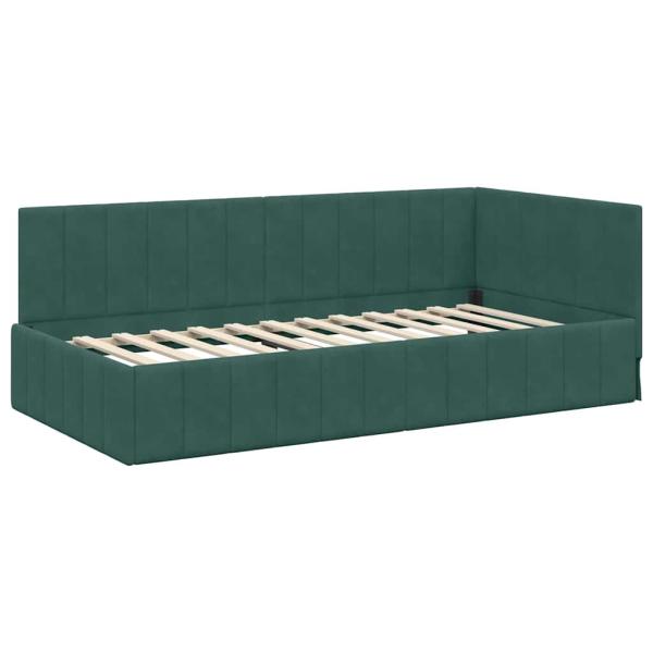 Eckbettgestell mit Matratze Dunkelgrün 100 x 200 cm Samt