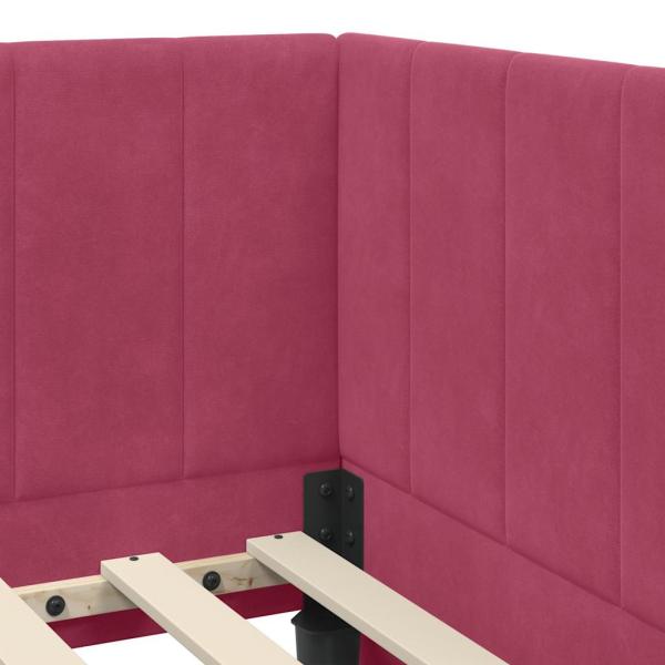Eckbettgestell mit Matratze Weinrot 100 x 200 cm Samt