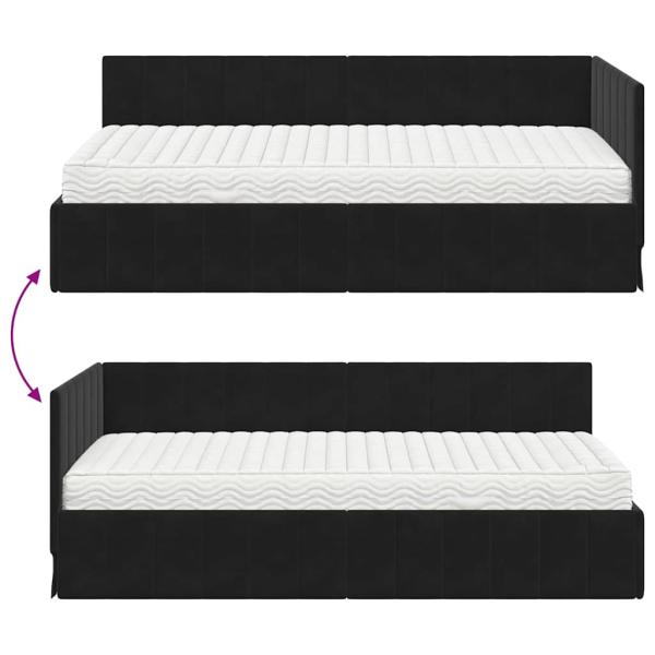 Eckbettgestell mit Matratze Schwarz 100 x 200 cm Samt
