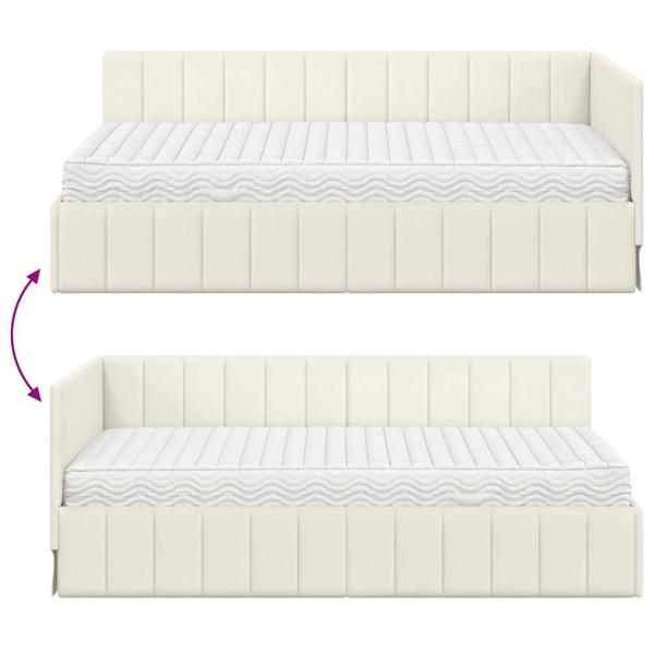 Eckbettgestell mit Matratze Creme 100 x 200 cm Samt