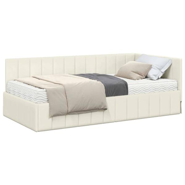 Eckbettgestell mit Matratze Creme 100 x 200 cm Samt