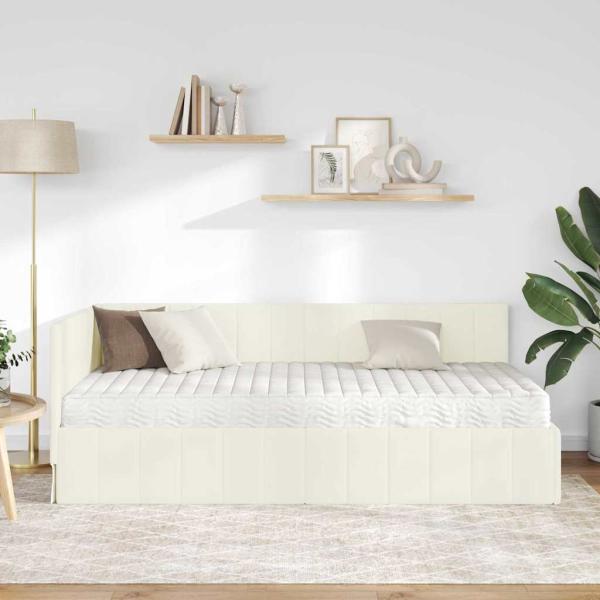 Eckbettgestell mit Matratze Creme 100 x 200 cm Samt