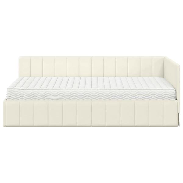 Eckbettgestell mit Matratze Creme 100 x 200 cm Samt