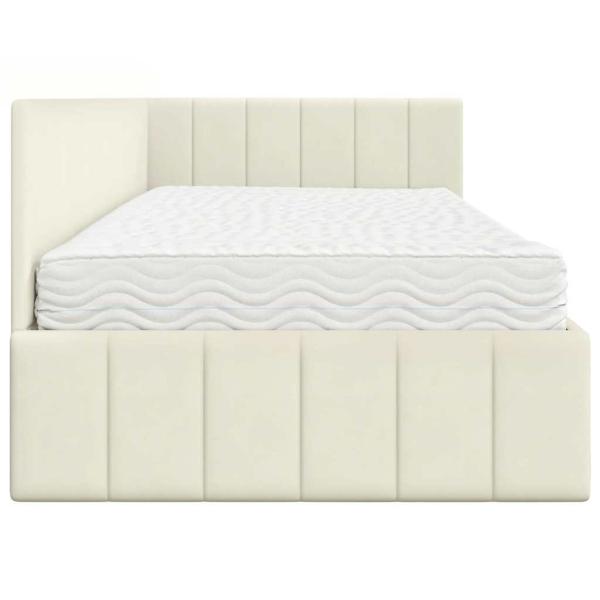 Eckbettgestell mit Matratze Creme 100 x 200 cm Samt