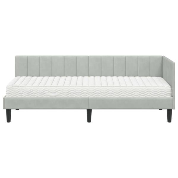 Eckbettgestell mit Matratze Hellgrau 80 x 200 cm Samt