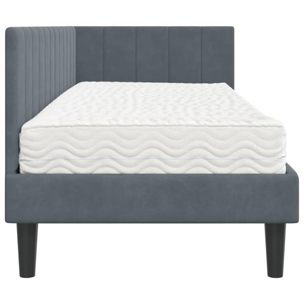 Eckbettgestell mit Matratze Dunkelgrau 80 x 200 cm Samt