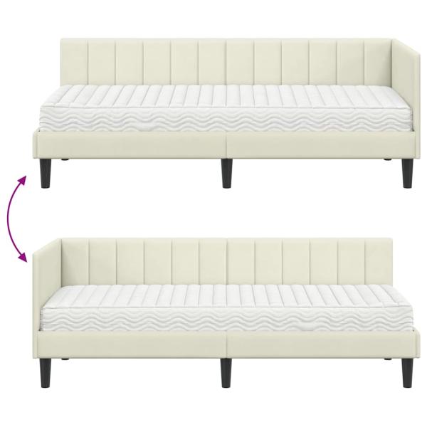 Eckbettgestell mit Matratze mit Kopfteil Creme 80 x 200 cm Samt