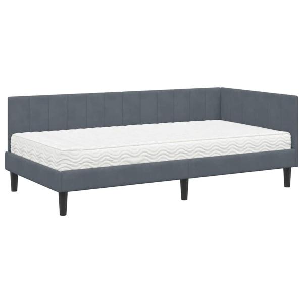 Eckbettgestell mit Matratze Dunkelgrau 90 x 190 cm Samt