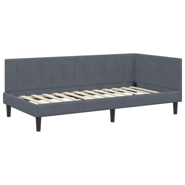 Eckbettgestell mit Matratze Dunkelgrau 90 x 190 cm Samt