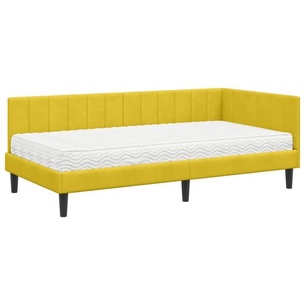 Eckbettgestell mit Matratze mit Kopfteil Gelb 90 x 190 cm Samt