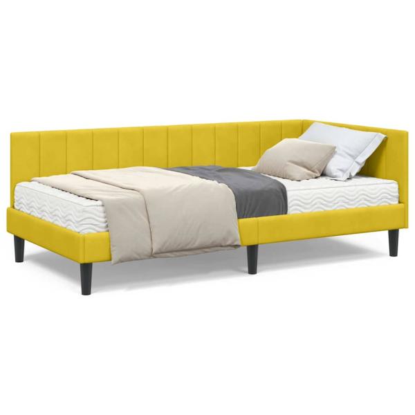 Eckbettgestell mit Matratze mit Kopfteil Gelb 90 x 190 cm Samt