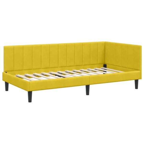 Eckbettgestell mit Matratze mit Kopfteil Gelb 90 x 190 cm Samt