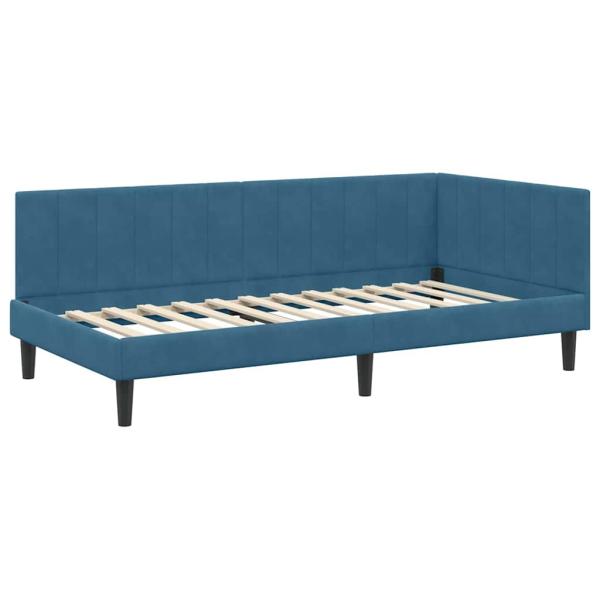 Eckbettgestell mit Matratze mit Kopfteil Blau 90 x 200 cm Samt