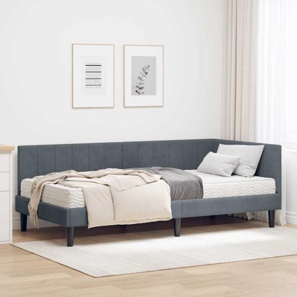 ARDEBO.de - Eckbettgestell mit Matratze Dunkelgrau 90 x 200 cm Samt