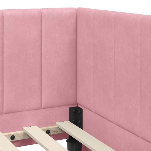 Eckbettgestell mit Matratze mit Kopfteil Rosa 90 x 200 cm Samt
