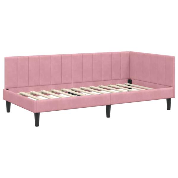 Eckbettgestell mit Matratze mit Kopfteil Rosa 90 x 200 cm Samt