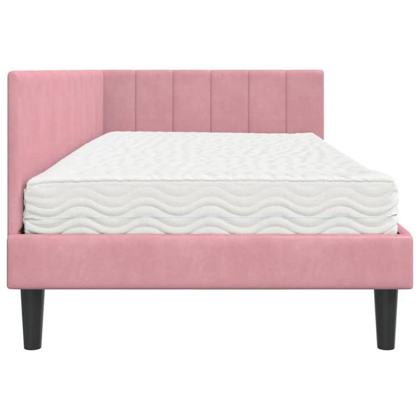Eckbettgestell mit Matratze mit Kopfteil Rosa 90 x 200 cm Samt