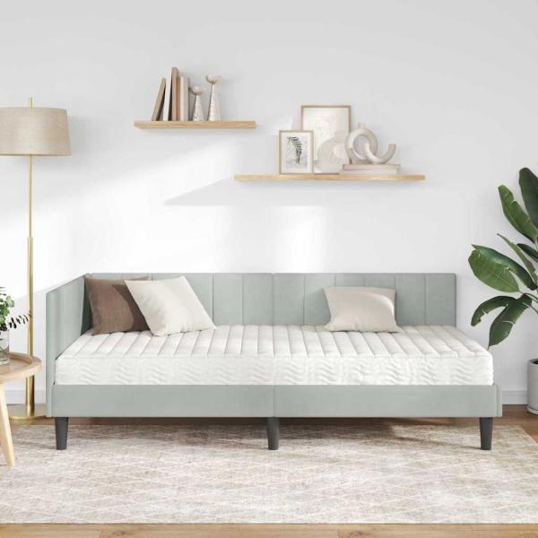 ARDEBO.de - Eckbettgestell mit Matratze Hellgrau 100 x 200 cm Samt